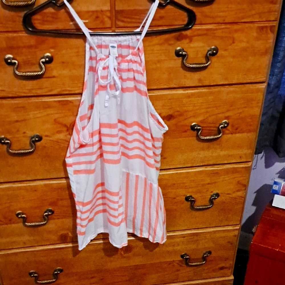 Striped Halter Top in Coral and White